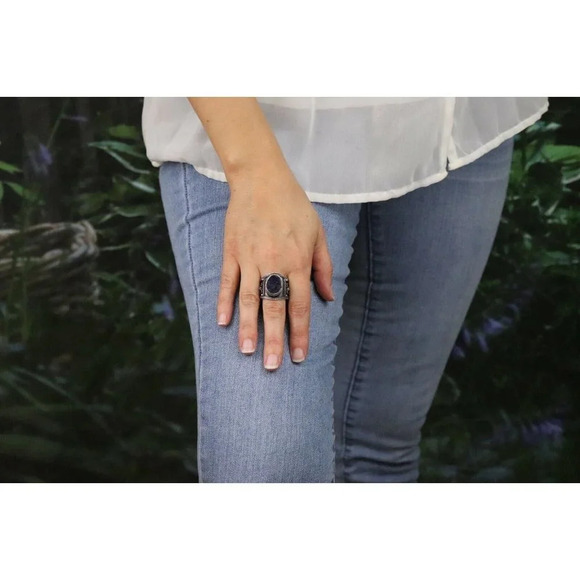 Sterling Silver Lapis Lazuli Ring Bali Style Size 9 1/4 - Picture 3 of 10